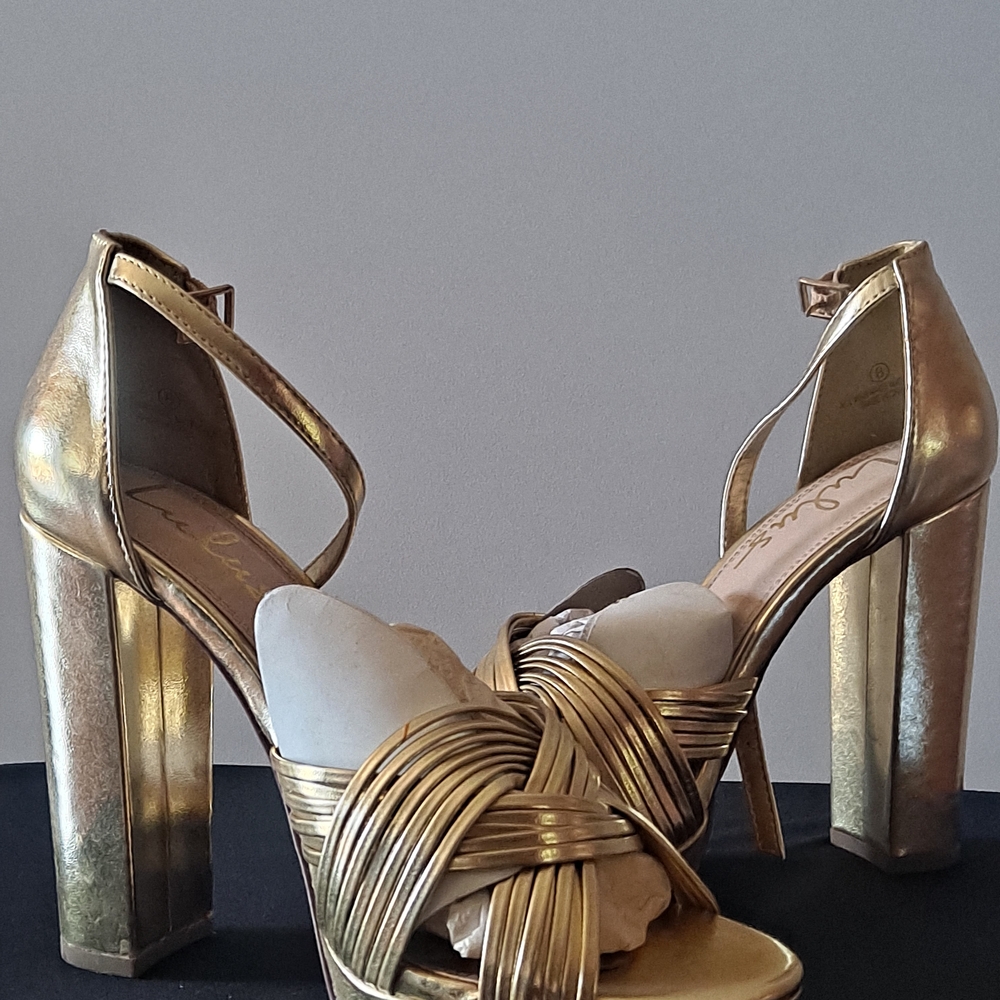 Lulu's Gold Strappy Block Heels